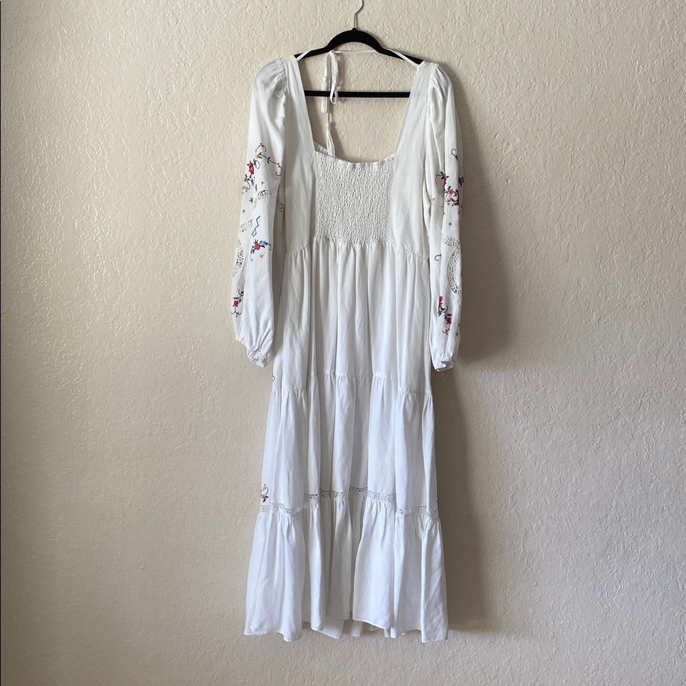 Kobi Halperin Emmy Embroidered Midi Dress Size XL White Floral Embroidery Boho - Picture 8 of 13